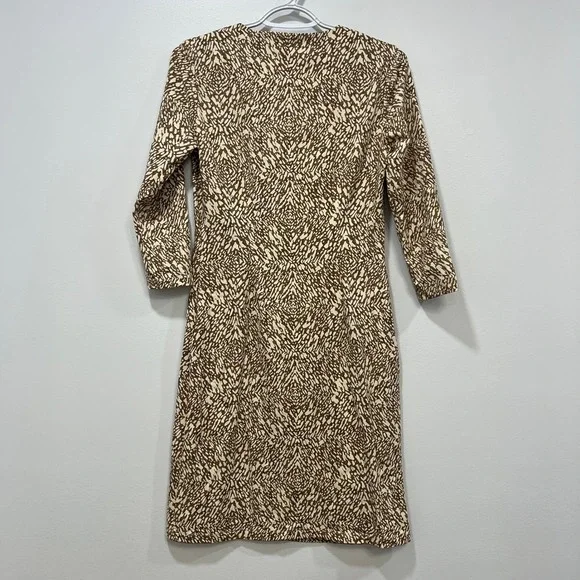 J Mclaughlin Carly Dress XS NWT $228 3/4 Sleeve Knee Catalina Beatriz Spot Brown - Picture 2 of 6
